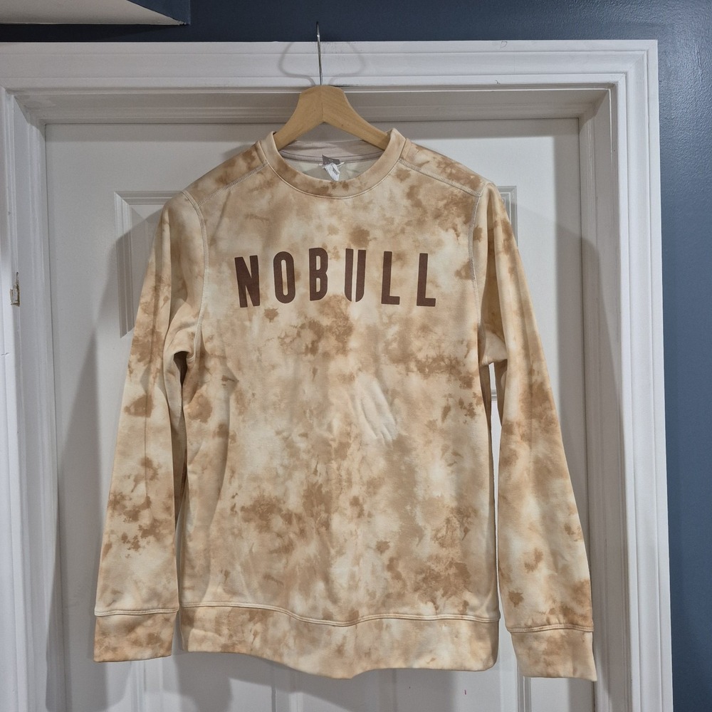 NOBULL Sweatshirt Mens Medium Tan Tie Dye Crewneck‎ Gym Lifting Workout Sweater